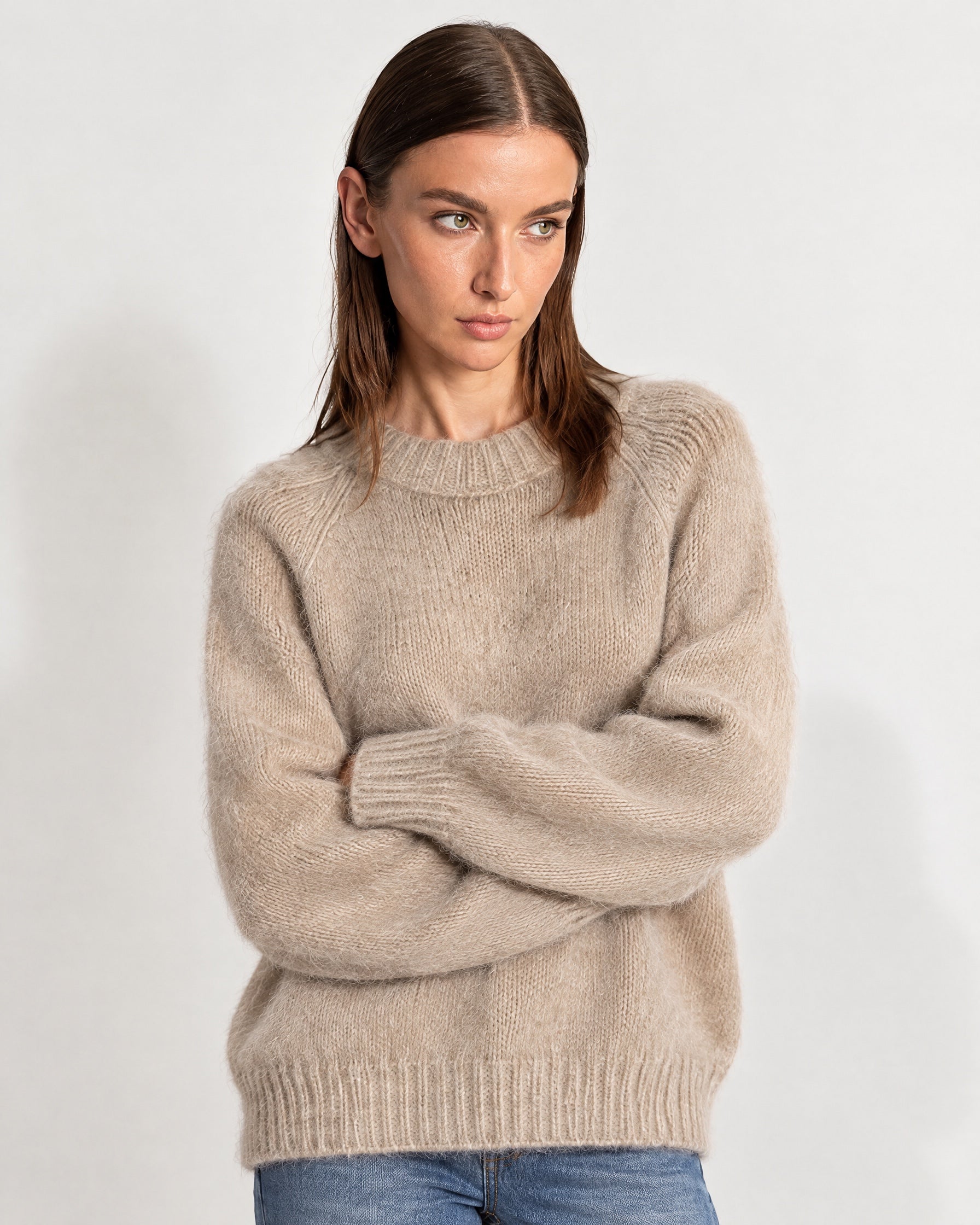 Camel Fluffy Jumper Oversized Soft Knit Sweater with Round Neck