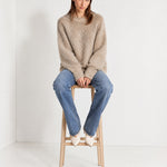 Camel Fluffy Jumper Oversized Soft Knit Sweater with Round Neck