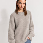 Grey Fluffy Jumper Oversized Soft Knit Sweater with Round Neck
