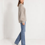 Grey Fluffy Jumper Oversized Soft Knit Sweater with Round Neck