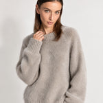 Grey Fluffy Jumper Oversized Soft Knit Sweater with Round Neck