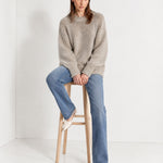 Grey Fluffy Jumper Oversized Soft Knit Sweater with Round Neck