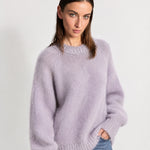 Lavender Fluffy Jumper Oversized Soft Knit Sweater with Round Neck