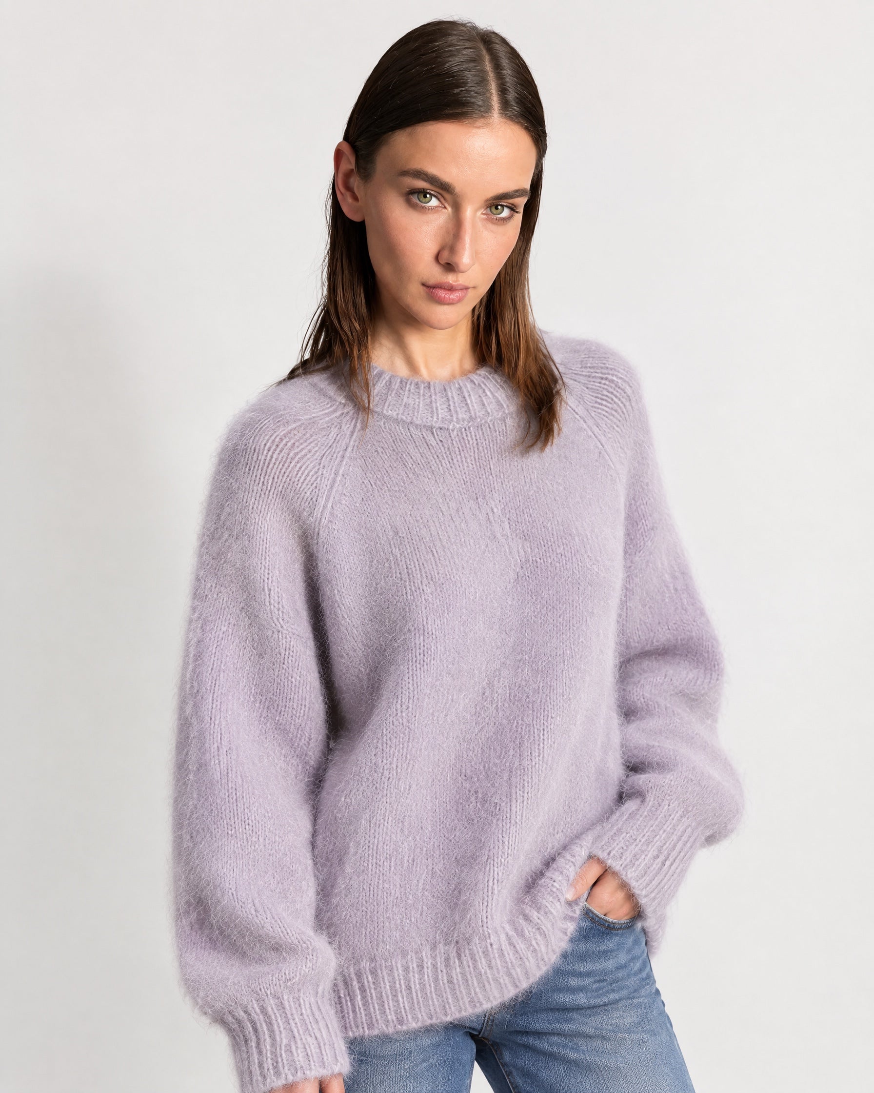 Lavender Fluffy Jumper Oversized Soft Knit Sweater with Round Neck