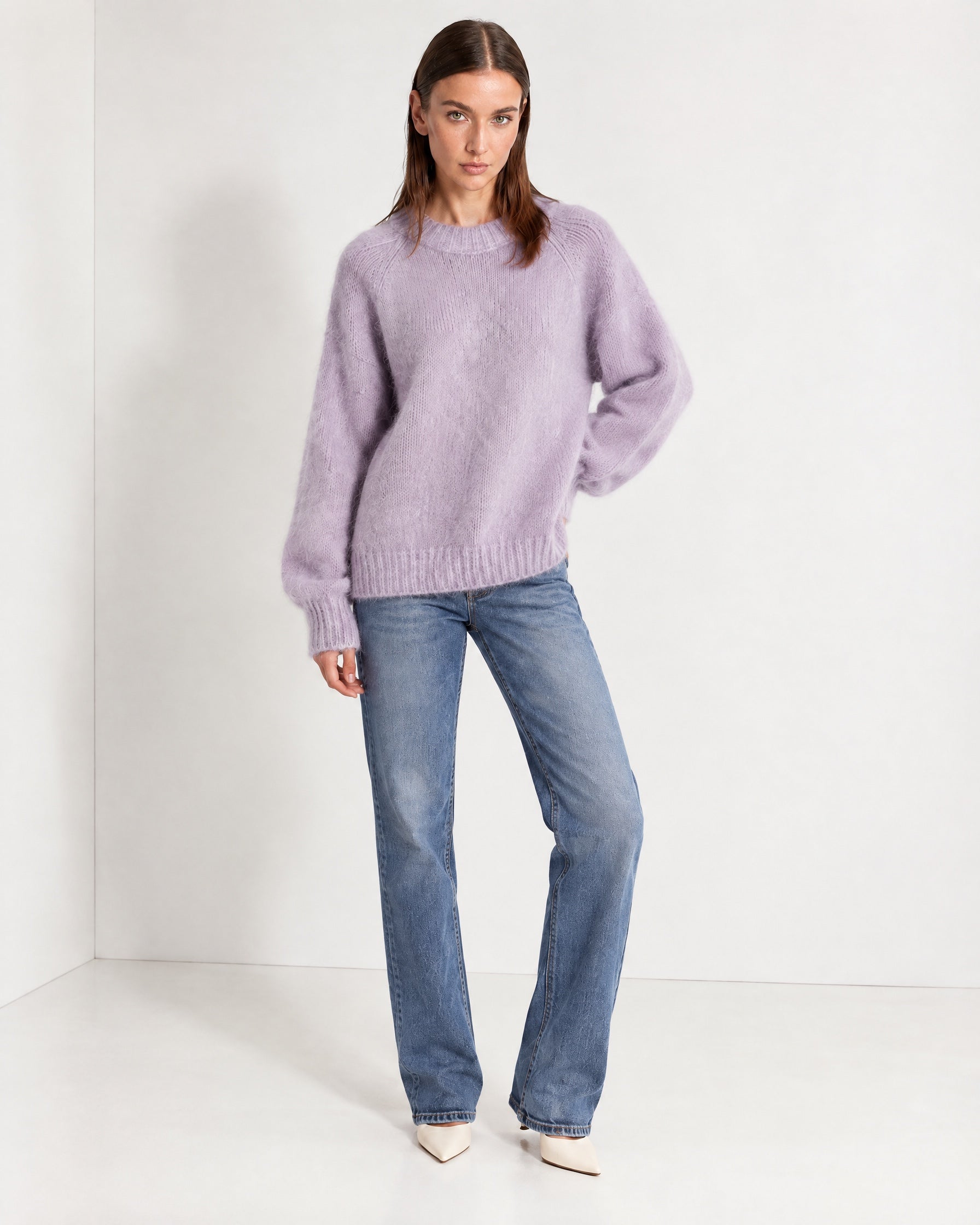 Lavender Fluffy Jumper Oversized Soft Knit Sweater with Round Neck