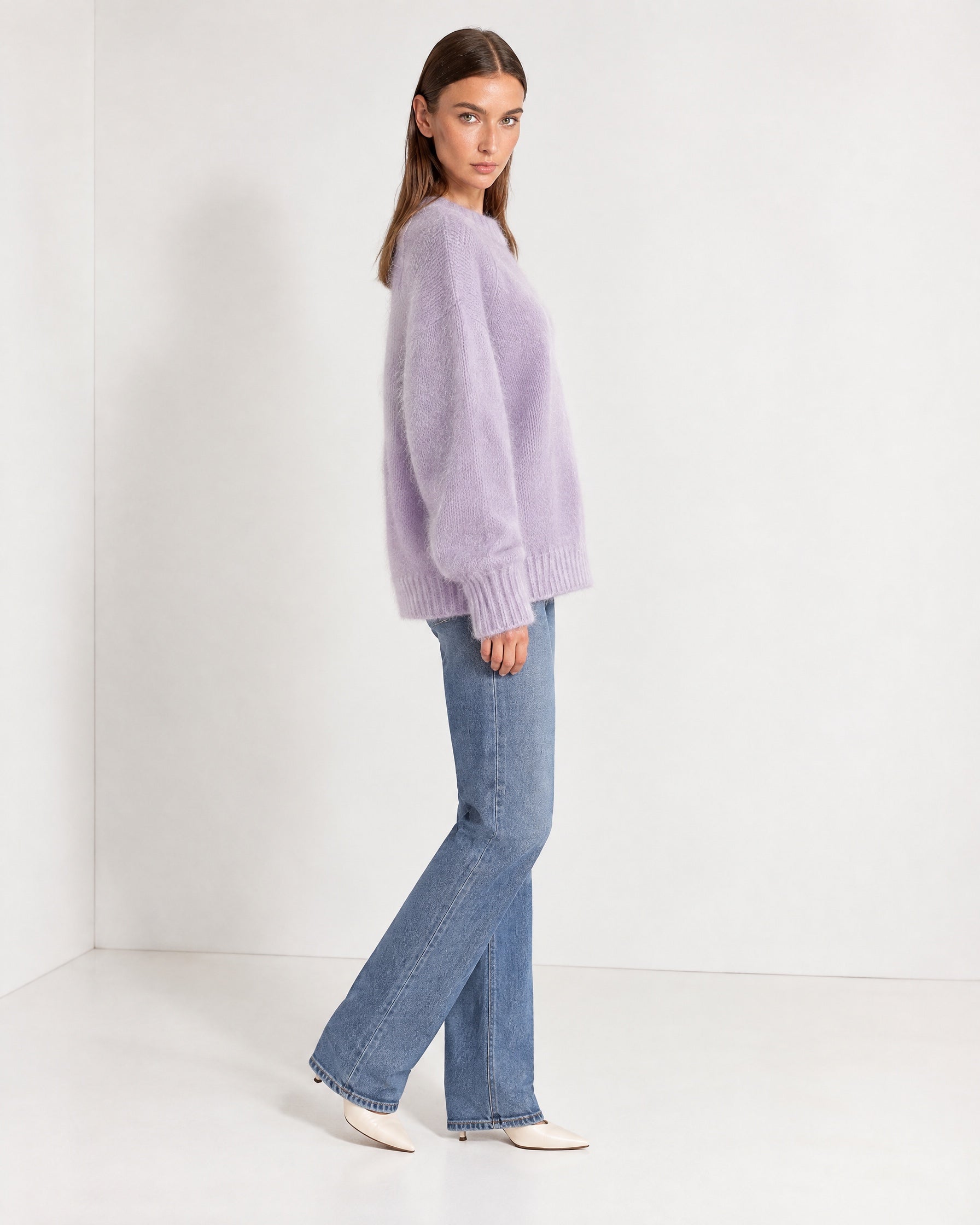 Lavender Fluffy Jumper Oversized Soft Knit Sweater with Round Neck