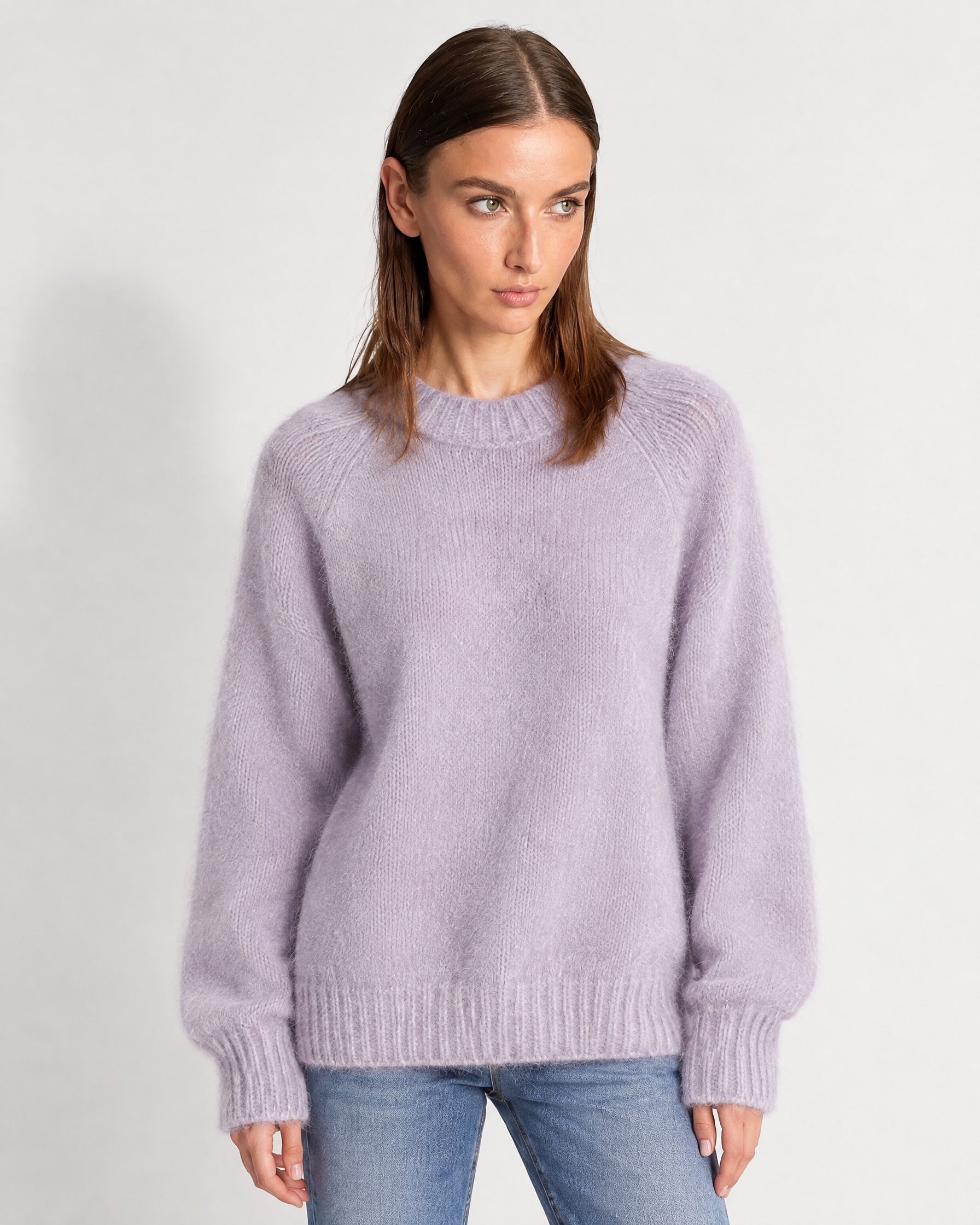 Lavender Fluffy Jumper Oversized Soft Knit Sweater with Round Neck