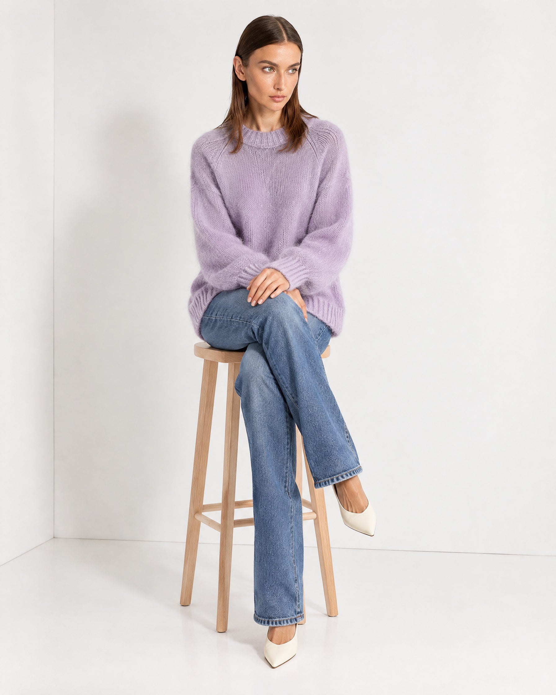 Lavender Fluffy Jumper Oversized Soft Knit Sweater with Round Neck