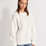 White Fluffy Jumper Oversized Soft Knit Sweater with Round Neck
