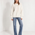 White Fluffy Jumper Oversized Soft Knit Sweater with Round Neck
