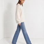 White Fluffy Jumper Oversized Soft Knit Sweater with Round Neck