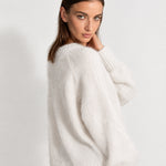 White Fluffy Jumper Oversized Soft Knit Sweater with Round Neck
