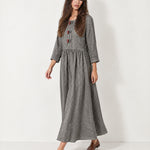 Grey Check Gingham Maxi Dress Long Sleeve Toggle Front