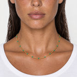 Beaded Chain Necklace Gold Tone Green Accent