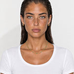 Beaded Chain Necklace Gold Tone Green Accent - Gold