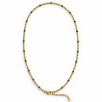 Beaded Chain Necklace Gold Tone Green Accent