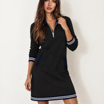 Black Polo Dress Half Zip with Stripe Trim