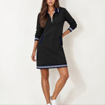Black Polo Dress Half Zip with Stripe Trim