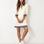 Cream Polo Dress Half Zip with Stripe Trim