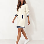 Cream Polo Dress Half Zip with Stripe Trim