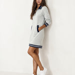 Grey Polo Dress Half Zip with Stripe Trim
