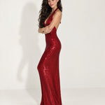 Red Sequin Maxi Dress Halter Neck Open Back