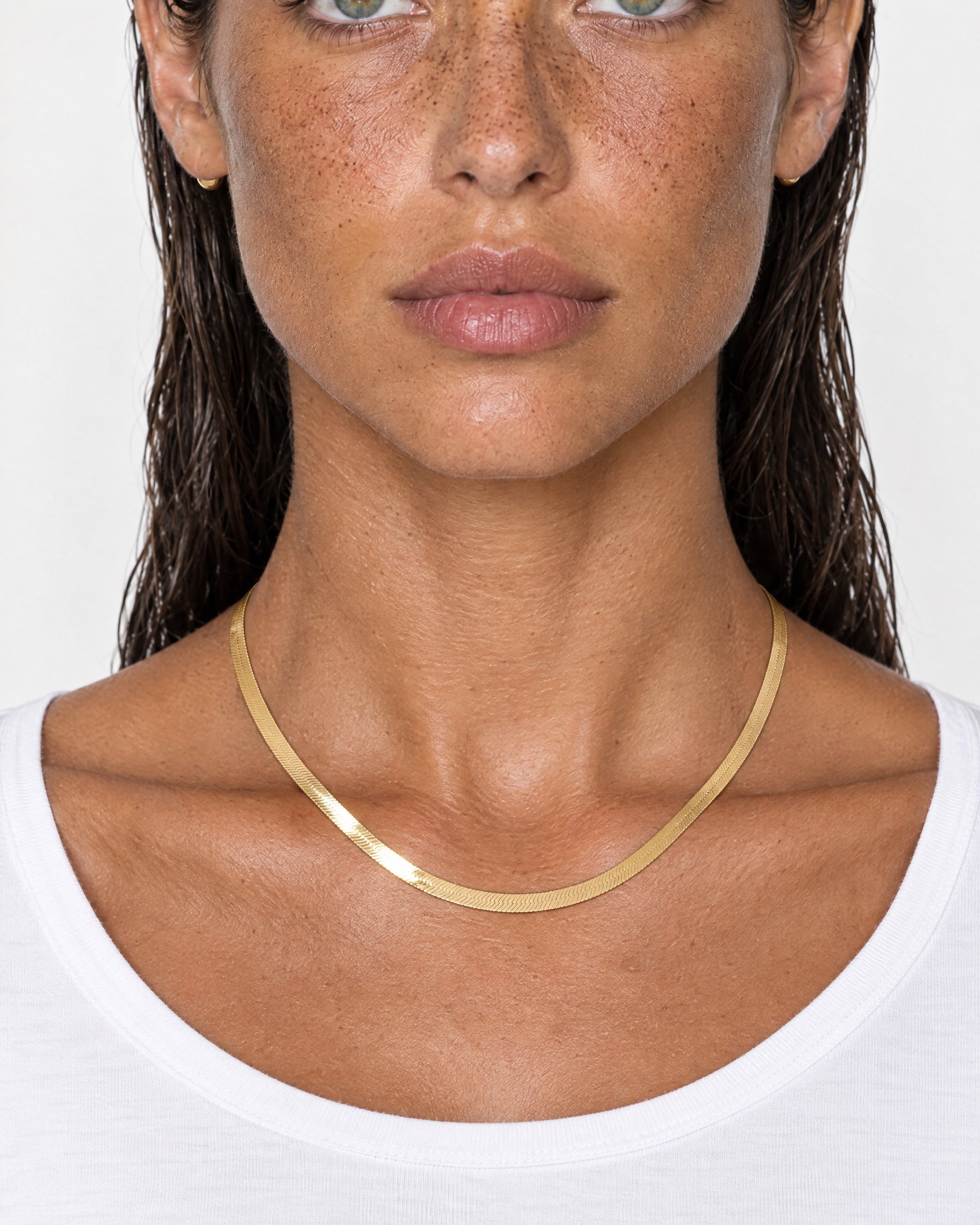 Herringbone Necklace Gold Tone Flat Snake Chain
