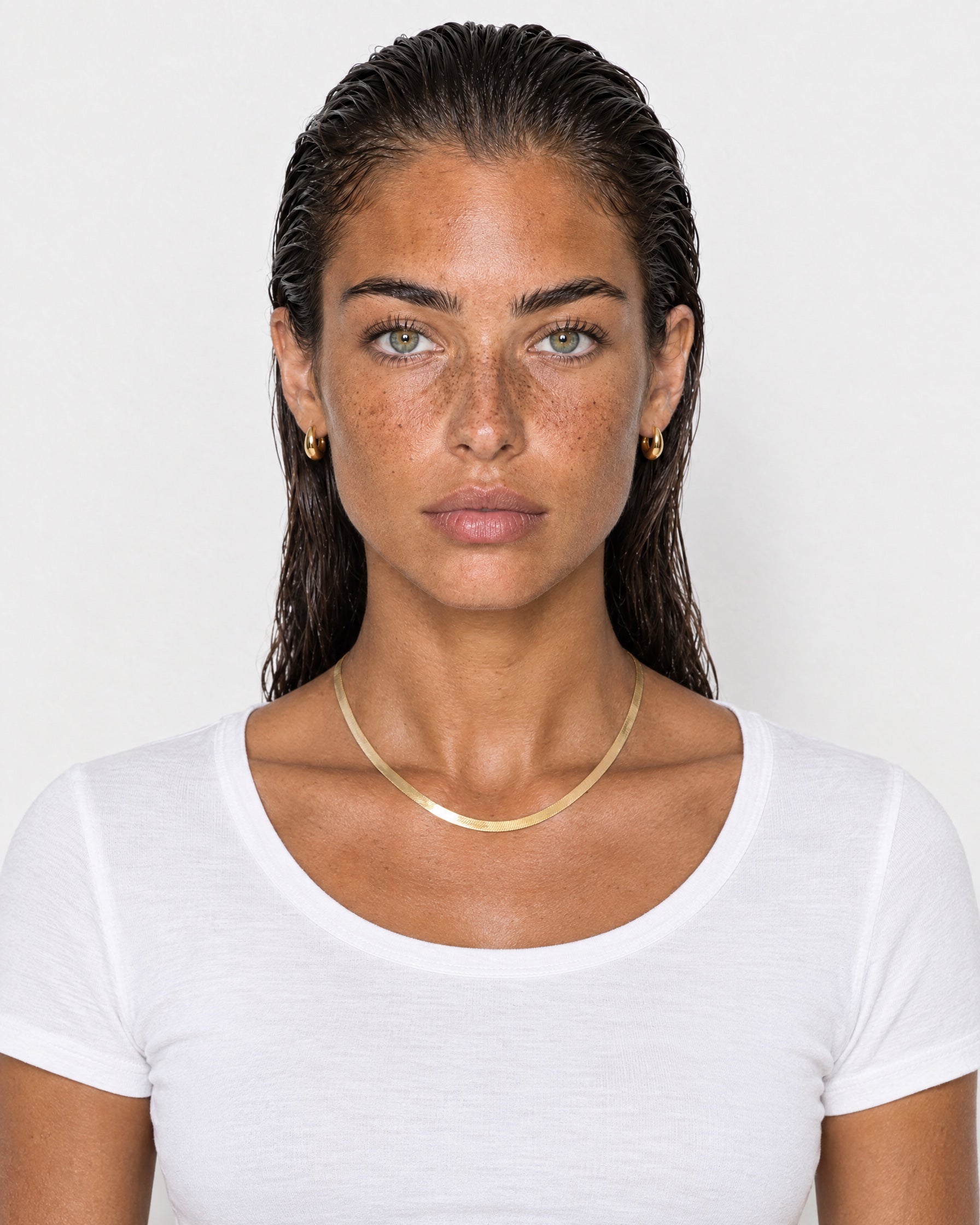 Herringbone Necklace Gold Tone Flat Snake Chain - Gold