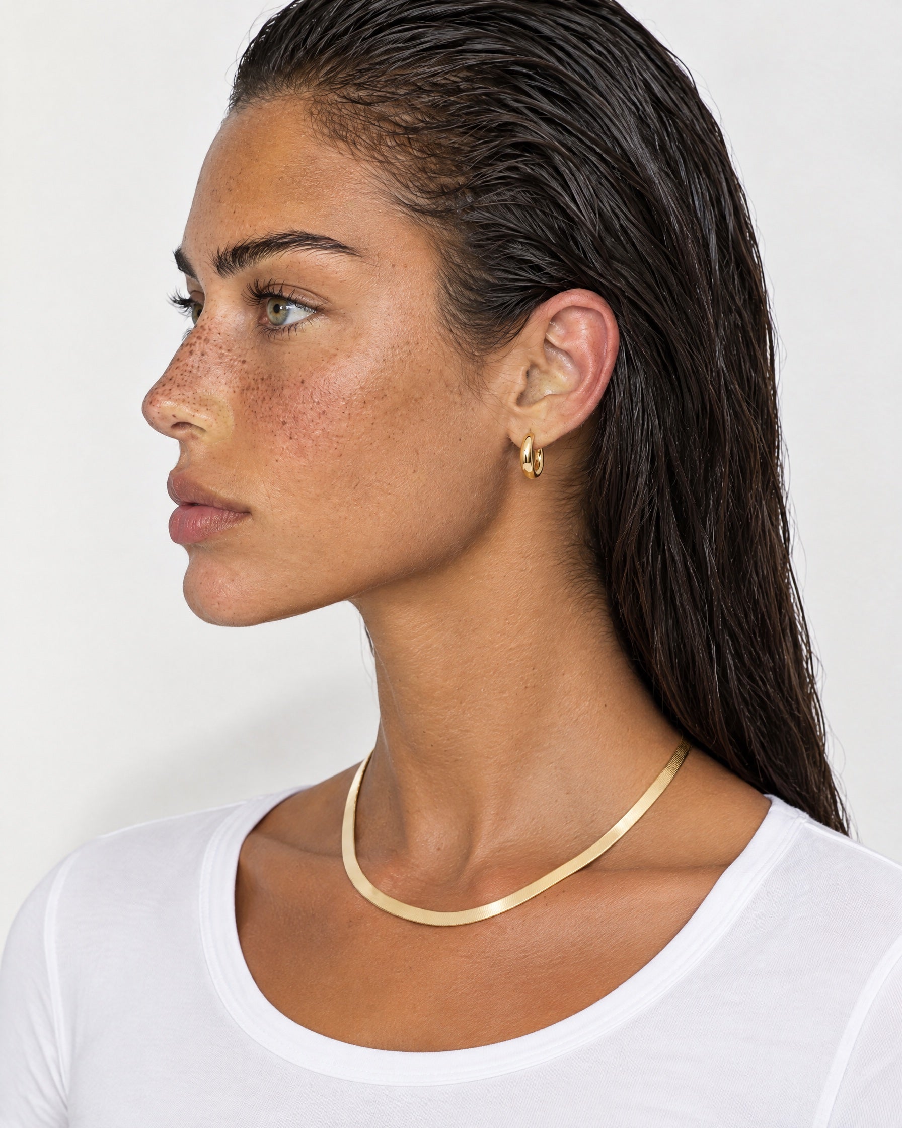 Herringbone Necklace Gold Tone Flat Snake Chain