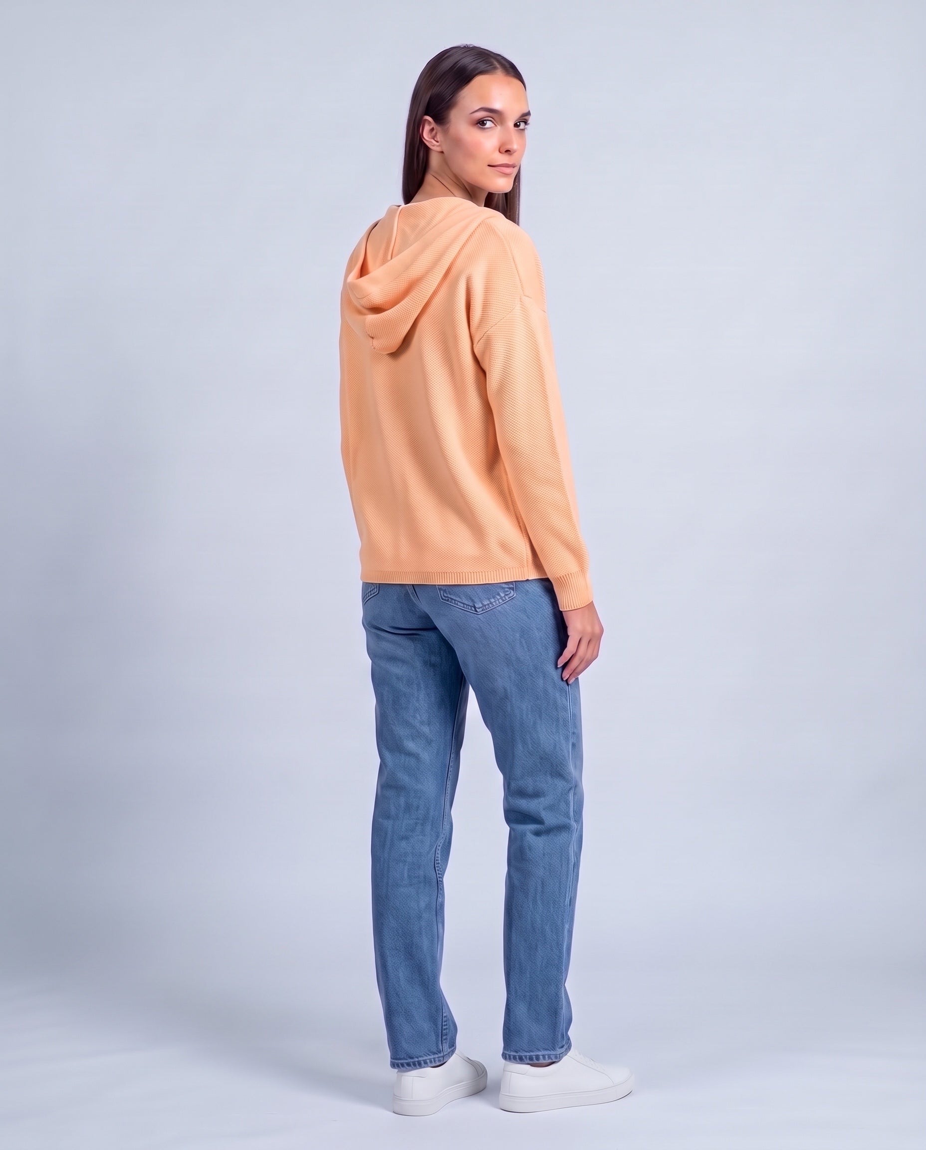 Apricot Hooded Cardigan Knitted Button Front Cardigan with Hood Relaxed Fit