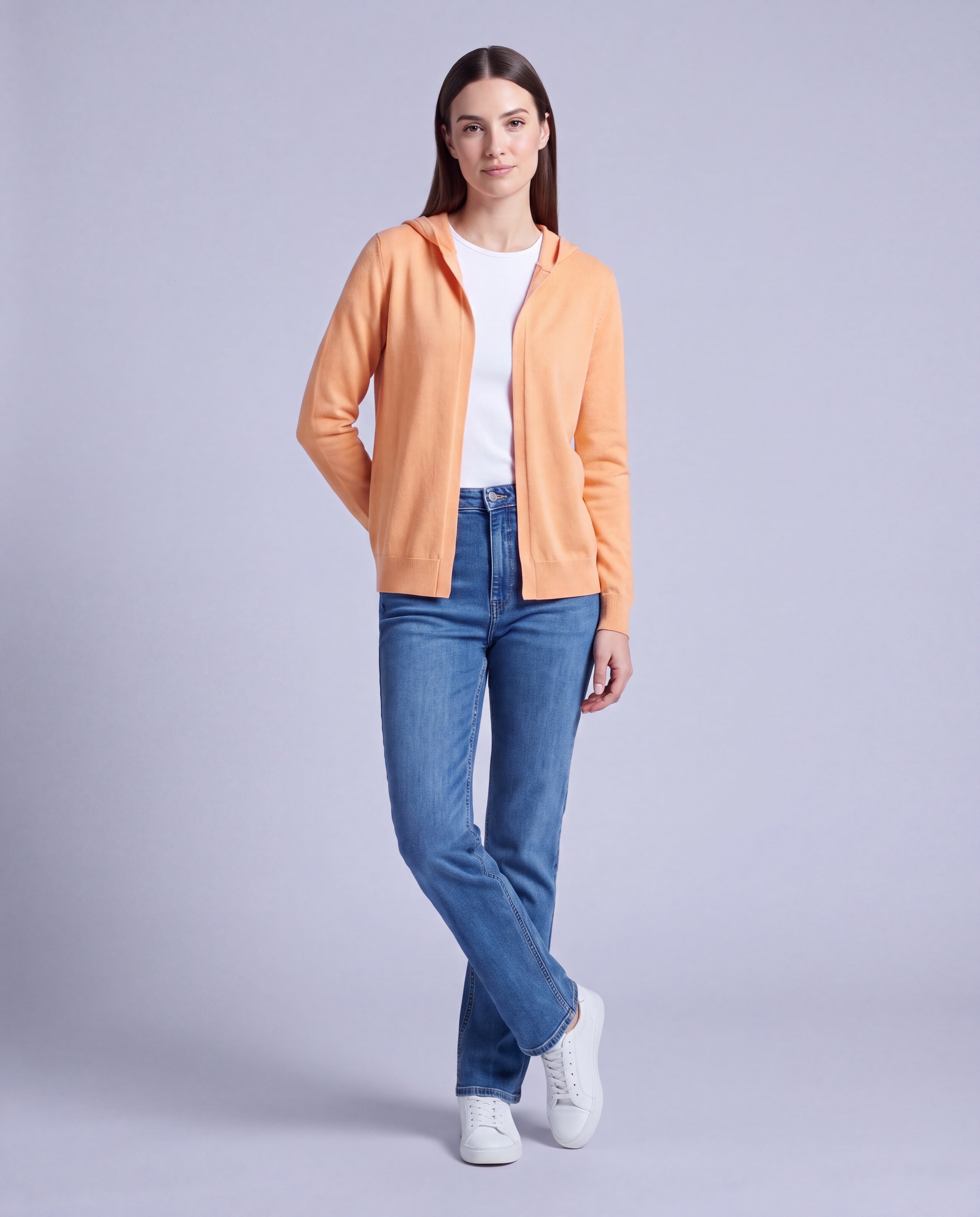 Apricot Hooded Cardigan Knitted Button Front Cardigan with Hood Relaxed Fit