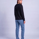 Black Hooded Cardigan Knitted Button Front Cardigan with Hood Relaxed Fit