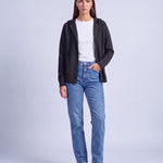 Black Hooded Cardigan Knitted Button Front Cardigan with Hood Relaxed Fit