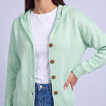 Green Hooded Cardigan Knitted Button Front Cardigan with Hood Relaxed Fit