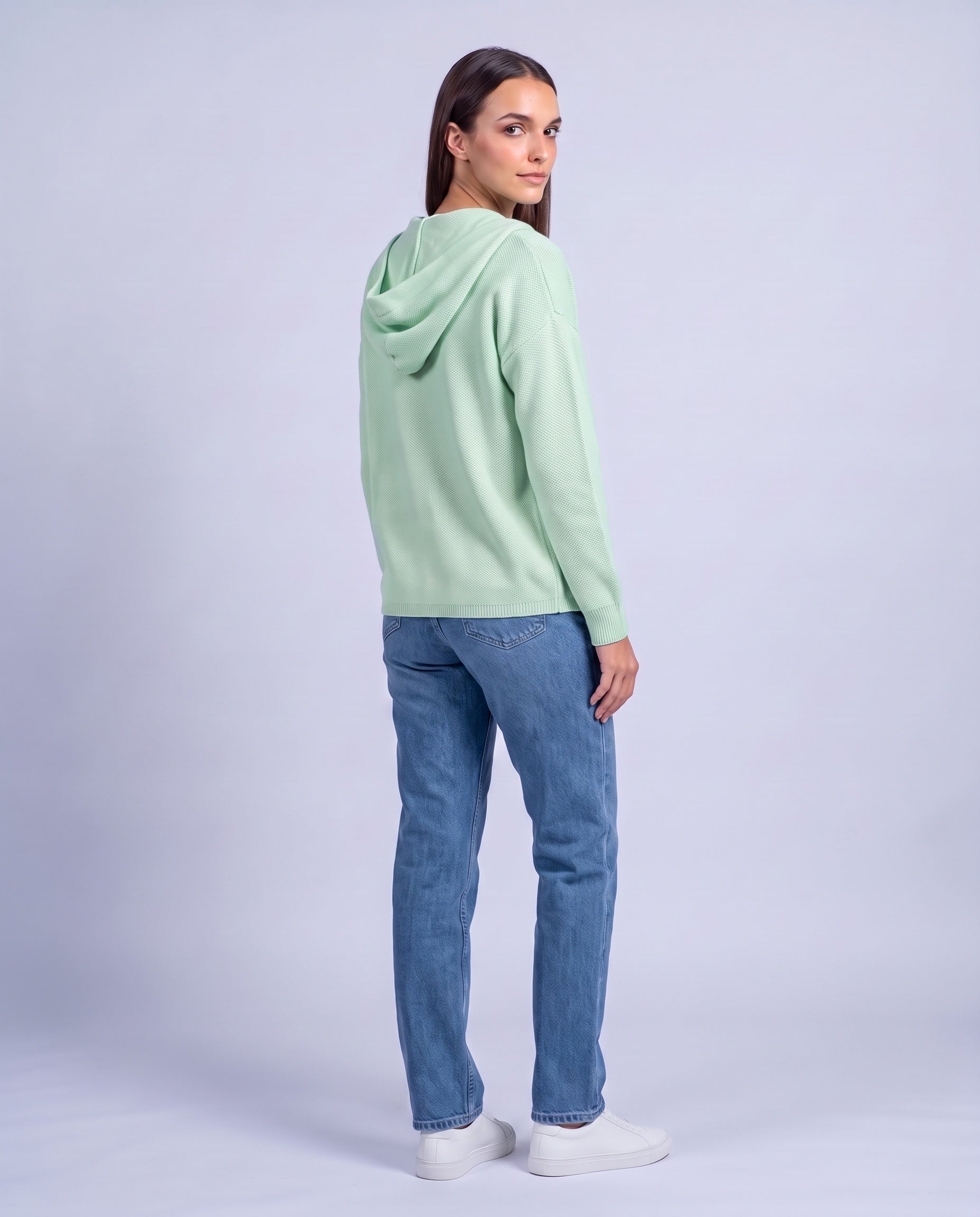 Green Hooded Cardigan Knitted Button Front Cardigan with Hood Relaxed Fit