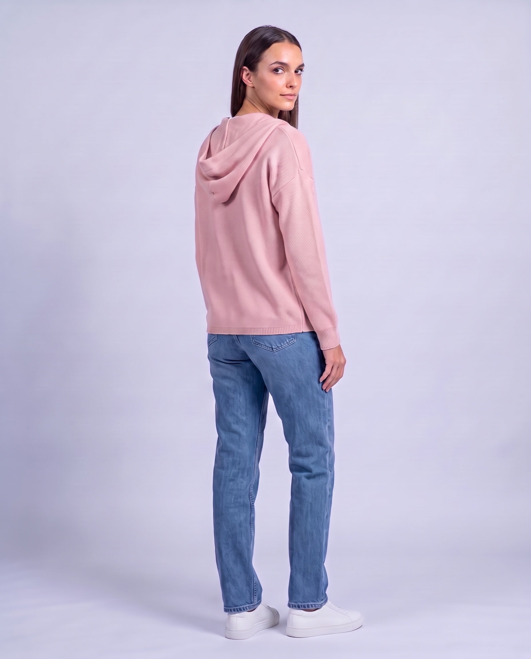 Pink Hooded Cardigan Knitted Button Front Cardigan with Hood Relaxed Fit