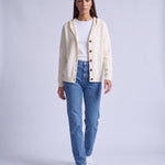 White Hooded Cardigan Knitted Button Front Cardigan with Hood Relaxed Fit