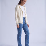White Hooded Cardigan Knitted Button Front Cardigan with Hood Relaxed Fit