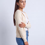 White Hooded Cardigan Knitted Button Front Cardigan with Hood Relaxed Fit