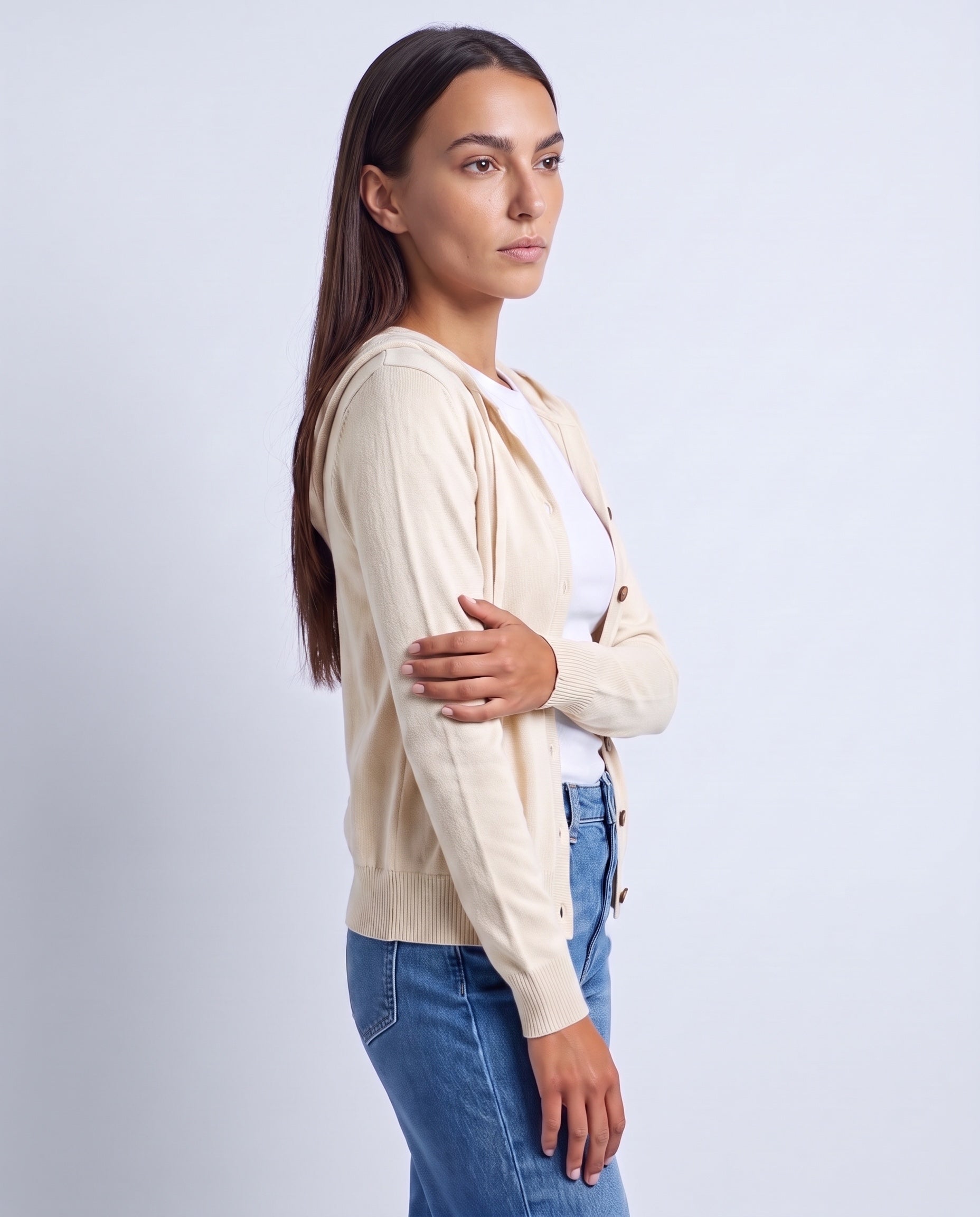 White Hooded Cardigan Knitted Button Front Cardigan with Hood Relaxed Fit