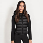 Black Puffer Jacket Hooded Jersey Sleeves