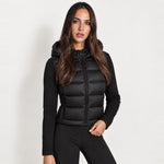 Black Puffer Jacket Hooded Jersey Sleeves