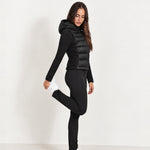 Black Puffer Jacket Hooded Jersey Sleeves