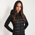 Black Puffer Jacket Hooded Jersey Sleeves