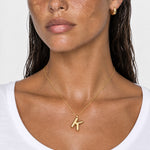 Initial Necklace Gold Tone Bubble Letter Pendant