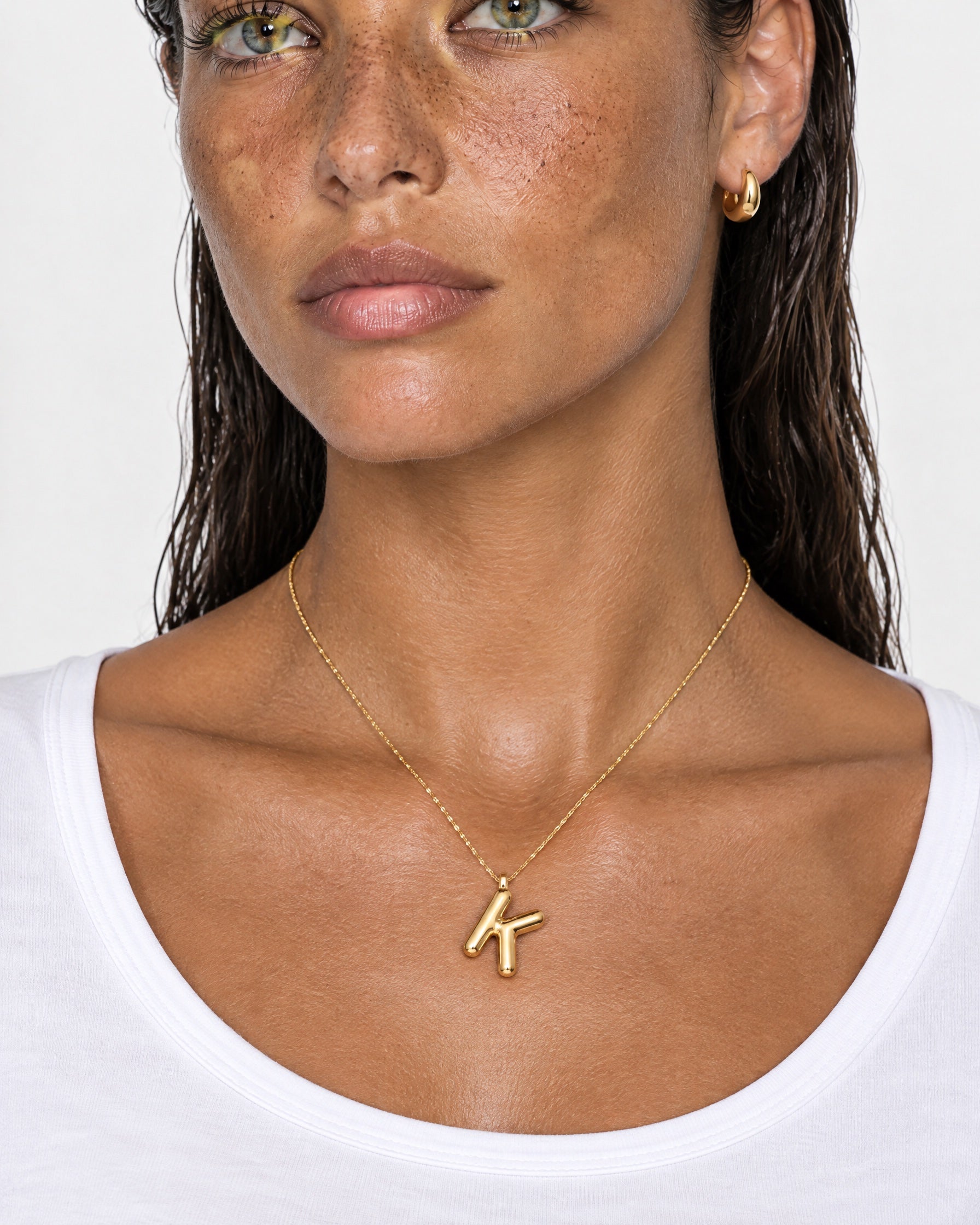 Initial Necklace Gold Tone Bubble Letter Pendant