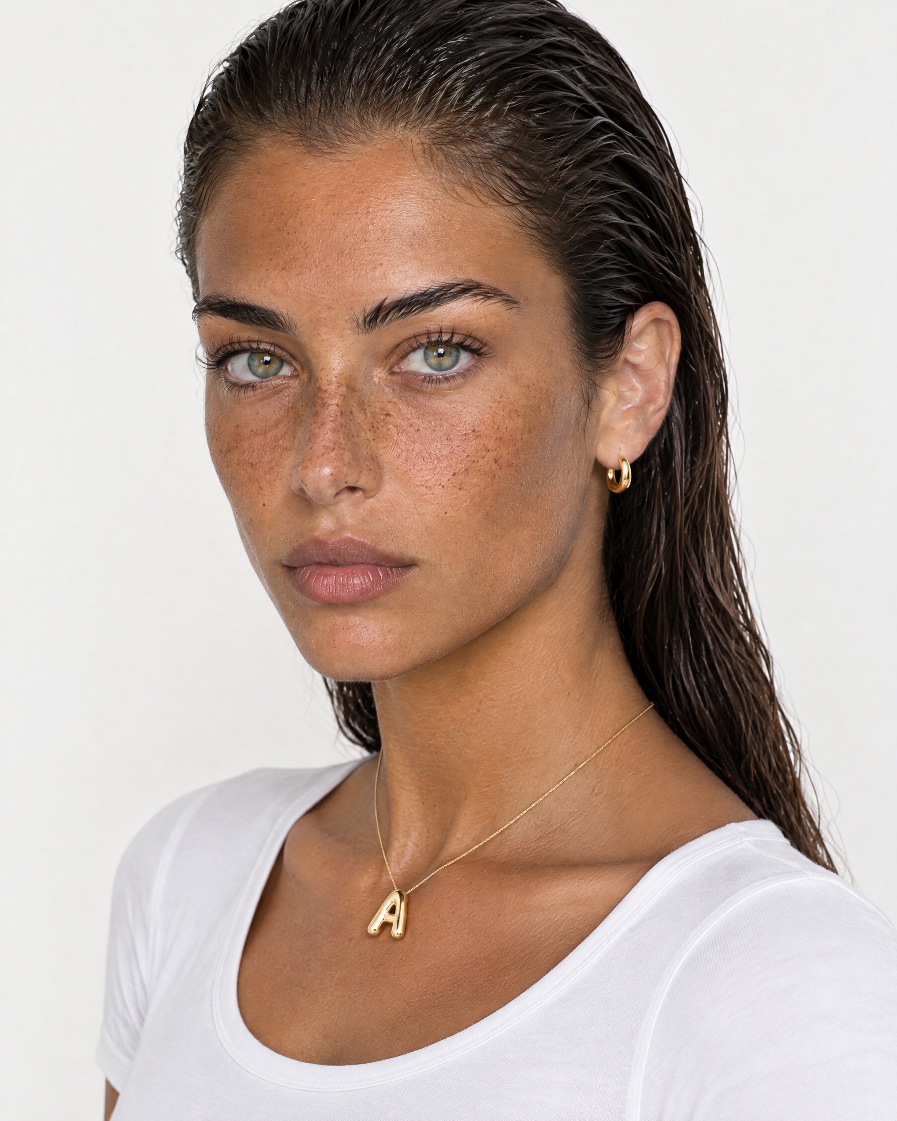 Initial Necklace Gold Tone Bubble Letter Pendant