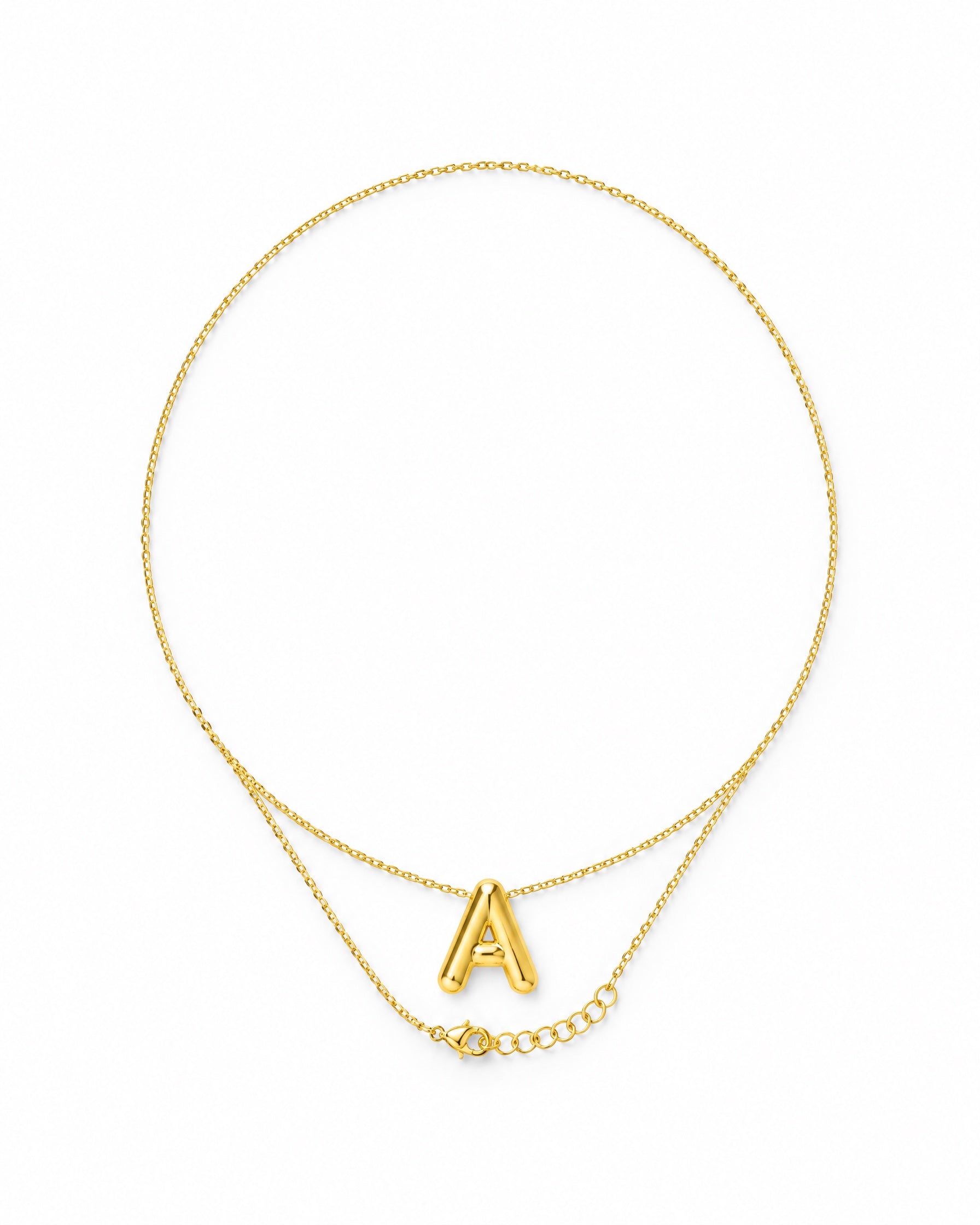 Initial Necklace Gold Tone Bubble Letter Pendant
