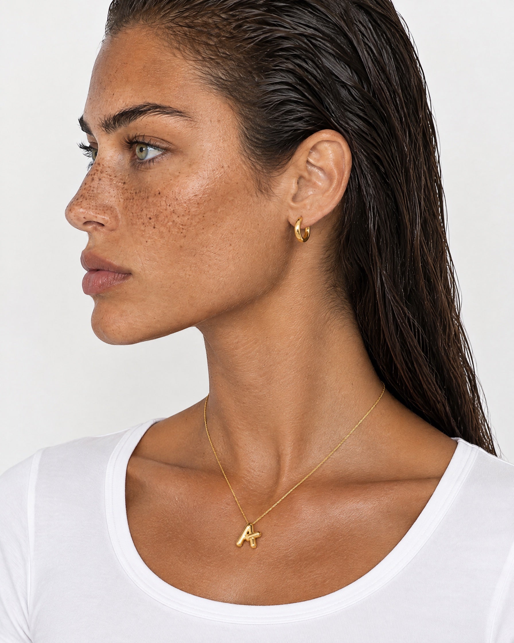 Initial Necklace Gold Tone Bubble Letter Pendant