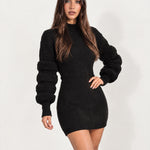 Black Jumper Dress Bubble Sleeve Mock Neck